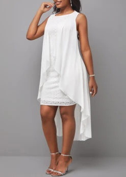 Plus Size White Cut Out High Low Dress -Elegance Swimwear Store 299937 P 16811917815335