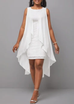 Plus Size White Cut Out High Low Dress -Elegance Swimwear Store 299937 P 16811917816956