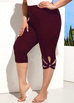Petal Shape Hollow Wine Red Plus Size Shorts