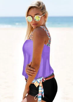 Tribal Print Purple Tie Side Tankini Set 5 Tribal Print Purple Tie Side Tankini Set -Elegance Swimwear Store 301359 P 16506144878502