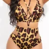 Leopard Lace Up Cutout One Piece Swimwear