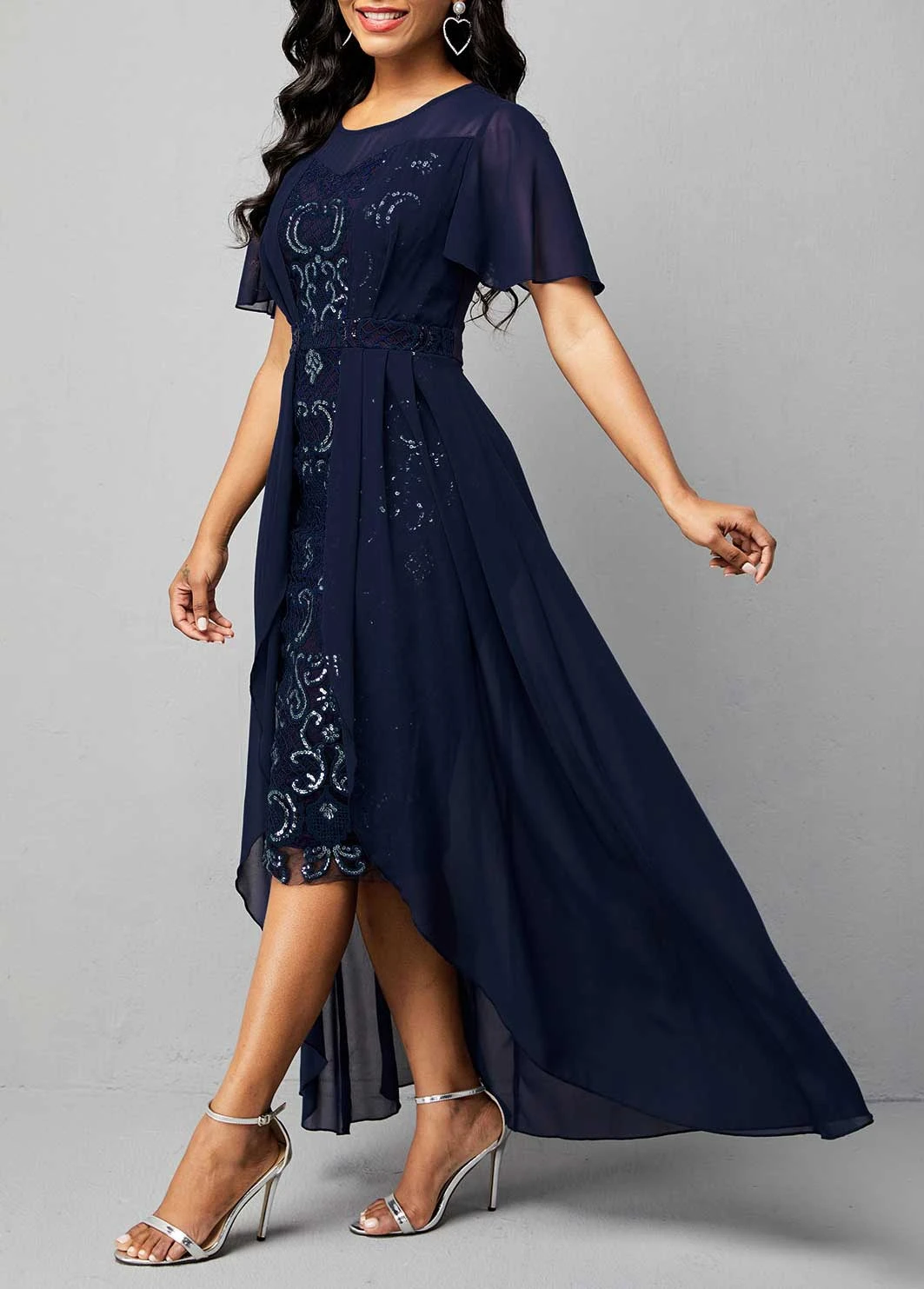 Chiffon Sequin Embroidered Round Neck Dress 4 Chiffon Sequin Embroidered Round Neck Dress - Image 4