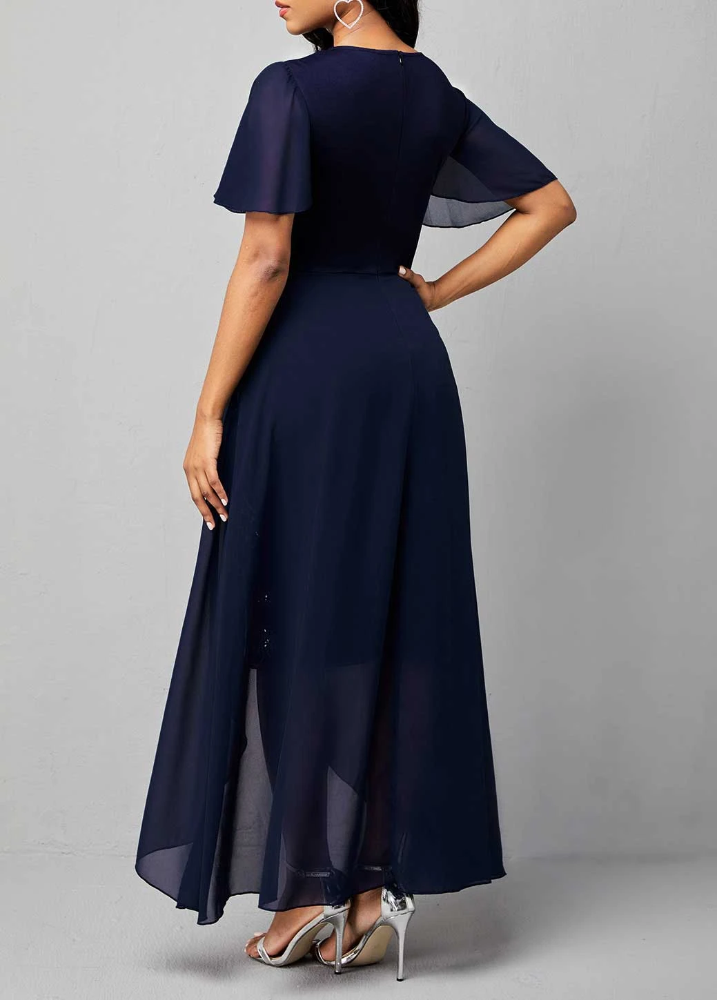 Chiffon Sequin Embroidered Round Neck Dress 2 Chiffon Sequin Embroidered Round Neck Dress - Image 2