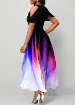 Cold Shoulder Black Short Sleeve Dress -Elegance Swimwear Store 310855 P 1659676780136