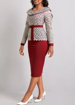 Wine Red Long Sleeve Embroidered Bodycon Dress -Elegance Swimwear Store 310995 P 16621171206152