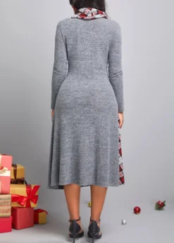 Dark Grey Button Tartan Print Dress -Elegance Swimwear Store 311134 P 16668575722645