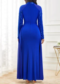 Sapphire Blue Shinning Long Sleeve Maxi Dress -Elegance Swimwear Store 311151 P 16623481760621