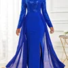 Sapphire Blue Shinning Long Sleeve Maxi Dress