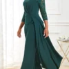 Blackish Green Lace Stitching 3/4 Sleeve Jumpsuit