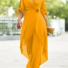 Flower Decoration Chiffon Ginger 3/4 Sleeve Jumpsuit