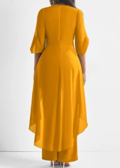 Flower Decoration Chiffon Ginger 3/4 Sleeve Jumpsuit -Elegance Swimwear Store 311522 P 16608730762611