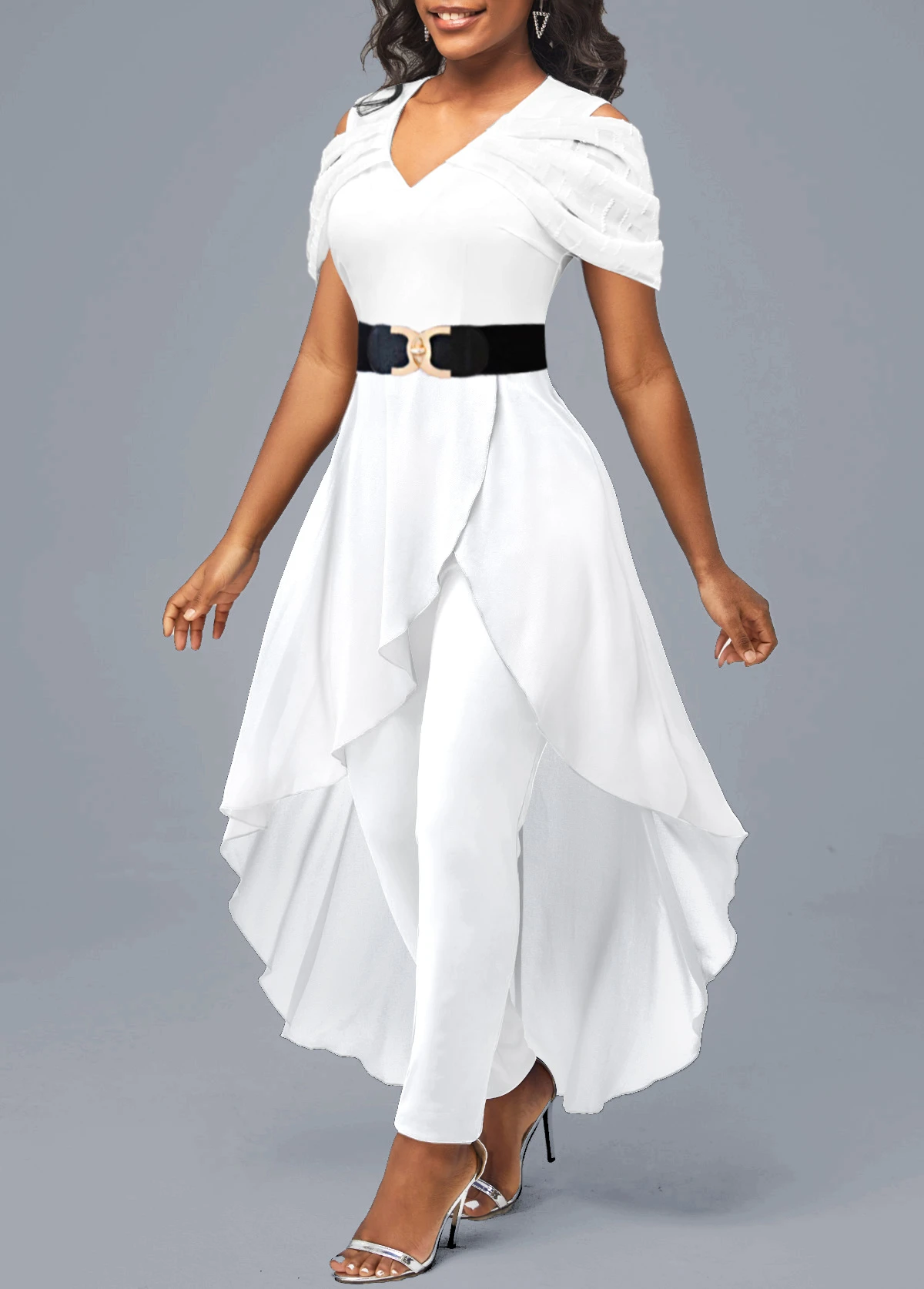 White Cold Shoulder V Neck Jumpsuit 1 White Cold Shoulder V Neck Jumpsuit