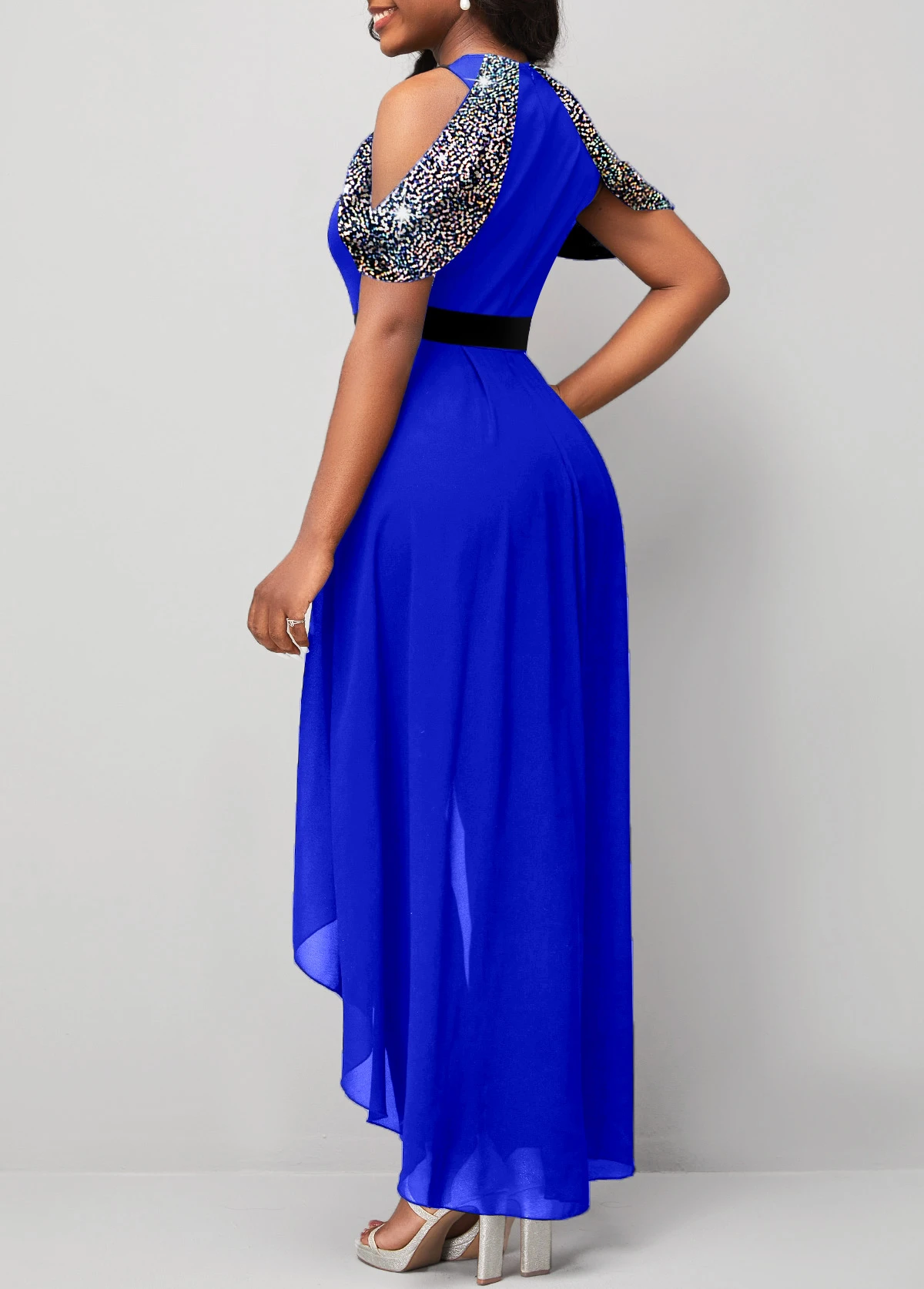 Sapphire Blue Hot Stamping Cold Shoulder Jumpsuit 2 Sapphire Blue Hot Stamping Cold Shoulder Jumpsuit - Image 2