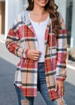 Plus Size Multi Color Plaid Long Sleeve Coat -Elegance Swimwear Store 312578 P 16641580816883