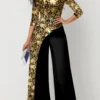 Golden Hot Stamping Floral Print Jumpsuit