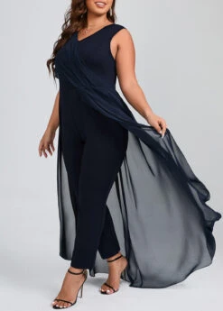 Navy Patchwork Plus Size Sleeveless V Neck Jumpsuit 6 Navy Patchwork Plus Size Sleeveless V Neck Jumpsuit -Elegance Swimwear Store 313571 P 16673584863360