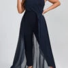 Navy Patchwork Plus Size Sleeveless V Neck Jumpsuit