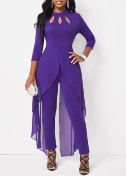 Purple Cage Neck Stand Collar Jumpsuit -Elegance Swimwear Store 314269 P 16644582042664