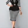 Black Faux Two Piece Houndstooth Print Dress