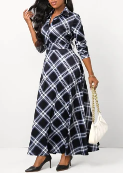 Black Button Plaid Long Sleeve Maxi Dress -Elegance Swimwear Store 314958 P 16644582393072