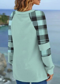 Mint Green Split Plus Size Plaid Sweatshirt -Elegance Swimwear Store 315016 P 1663639505208