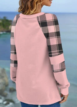 Light Pink Split Plus Size Plaid Sweatshirt -Elegance Swimwear Store 315017 P 1663639520955