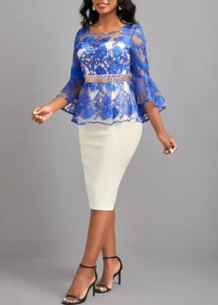 White Embroidery 3/4 Sleeve Bodycon Dress -Elegance Swimwear Store 315802 P 16755094541722