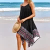 Handkerchief Hem Tribal Print Black Beach Dress