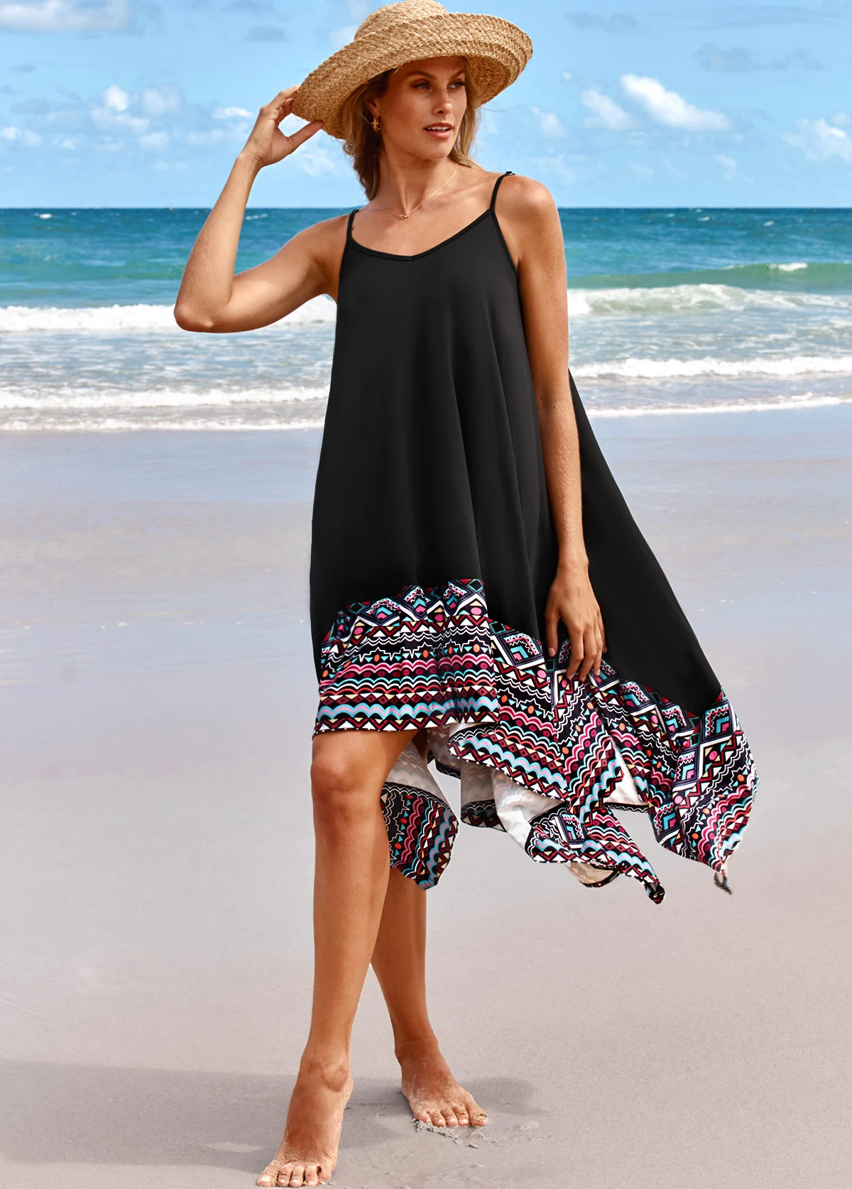 Handkerchief Hem Tribal Print Black Beach Dress 5 Handkerchief Hem Tribal Print Black Beach Dress - Image 5