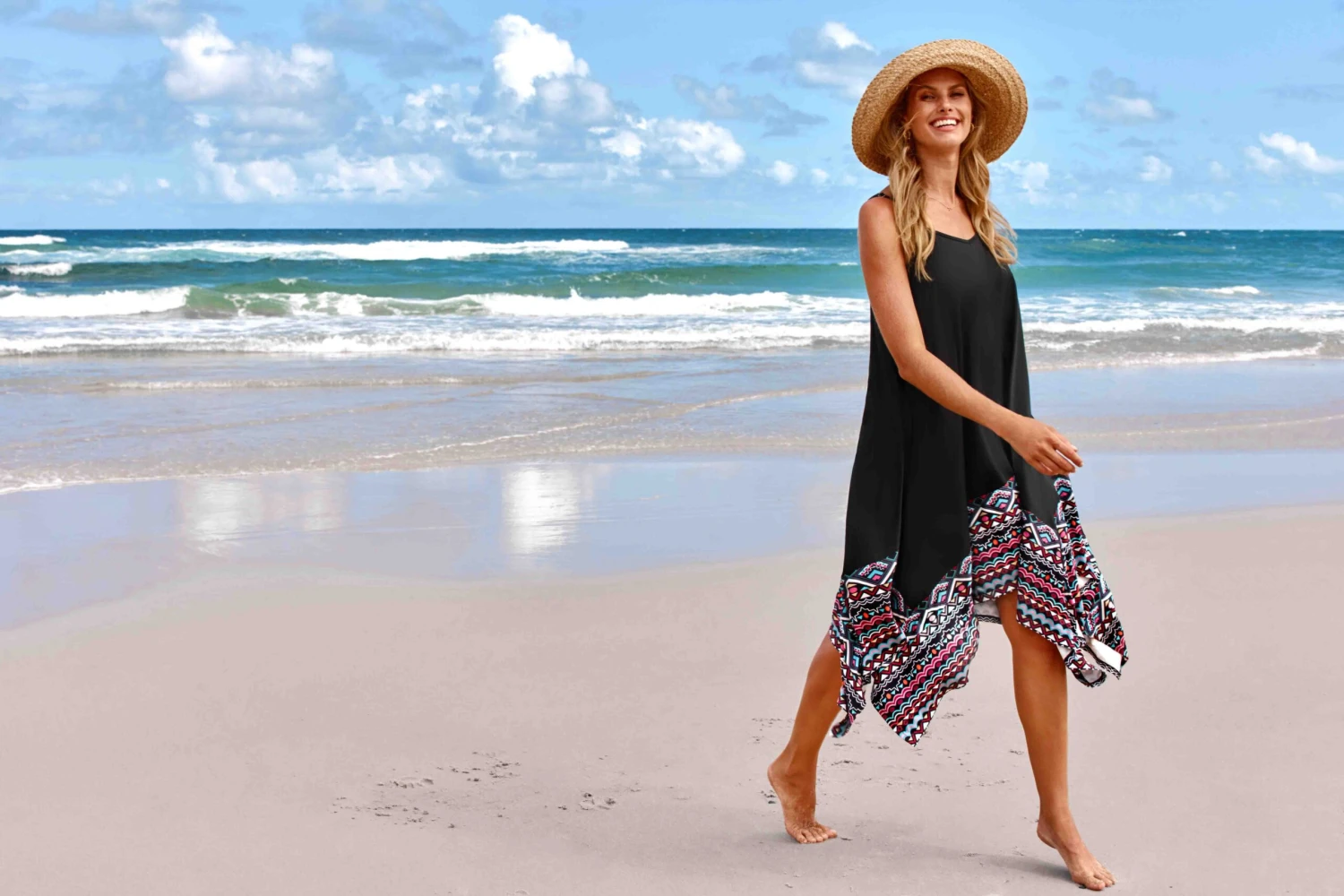Handkerchief Hem Tribal Print Black Beach Dress 6 Handkerchief Hem Tribal Print Black Beach Dress - Image 6