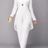 White Button Cardigan And V Neck Jumpsuit