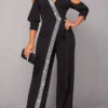 Black Metal Ring Cold Shoulder Jumpsuit