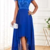 Royal Blue Lace Short Sleeve High Low Dress