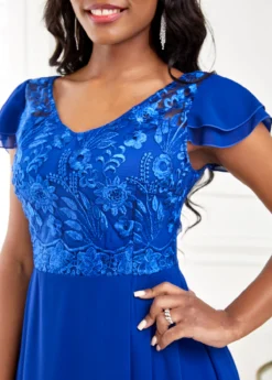 Royal Blue Lace Short Sleeve High Low Dress -Elegance Swimwear Store 317645 P 16760253177455