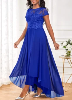 Royal Blue Lace Maxi Short Sleeve Dress -Elegance Swimwear Store 317729 P 16781859471292