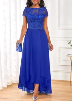 Royal Blue Lace Maxi Short Sleeve Dress -Elegance Swimwear Store 317729 P 16781859473473