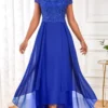 Royal Blue Lace Maxi Short Sleeve Dress