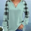 Mint Green Split Plus Size Plaid Sweatshirt