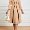 Light Camel Pleated Square Neck Dress