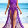 Mesh Purple Double Slit Beach Dress