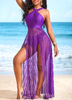 Mesh Purple Double Slit Beach Dress -Elegance Swimwear Store 318537 P 16722280124283