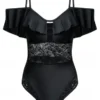 Lace Black Spaghetti Strap One Piece Swimwear