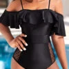 Lace Black Flounce One Piece Swimwear