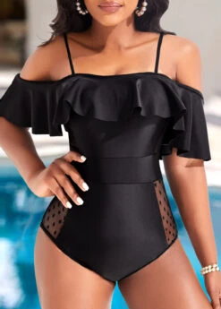 Lace Black Flounce One Piece Swimwear