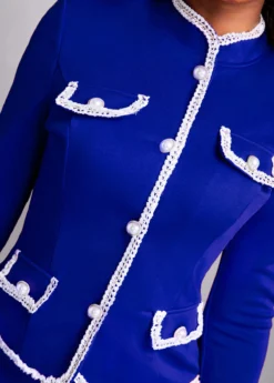 Royal Blue Lace Contrast Binding Two Piece Suit -Elegance Swimwear Store 318603 P 16690813852755