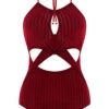 Criss Cross Wine Red Cutout One Piece Swimwear