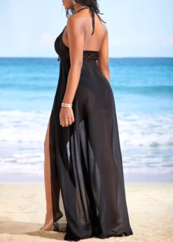 Metal Ring Black Tie Front Cover Up -Elegance Swimwear Store 318633 P 16722266030371