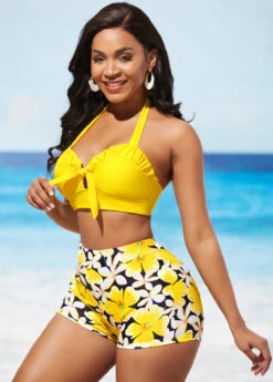 Bowknot Yellow Tie Back Bikini Set -Elegance Swimwear Store 318712 P 16697192495492