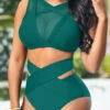 Patchwork Turquoise Sheer Mesh Bikini Set