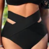 High Waisted Black Cross Strap Bikini Bottom